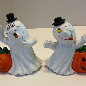 Ghost with Pumpkin 5" high  Set Of 2  Halloween Spooky Decor Ceramic